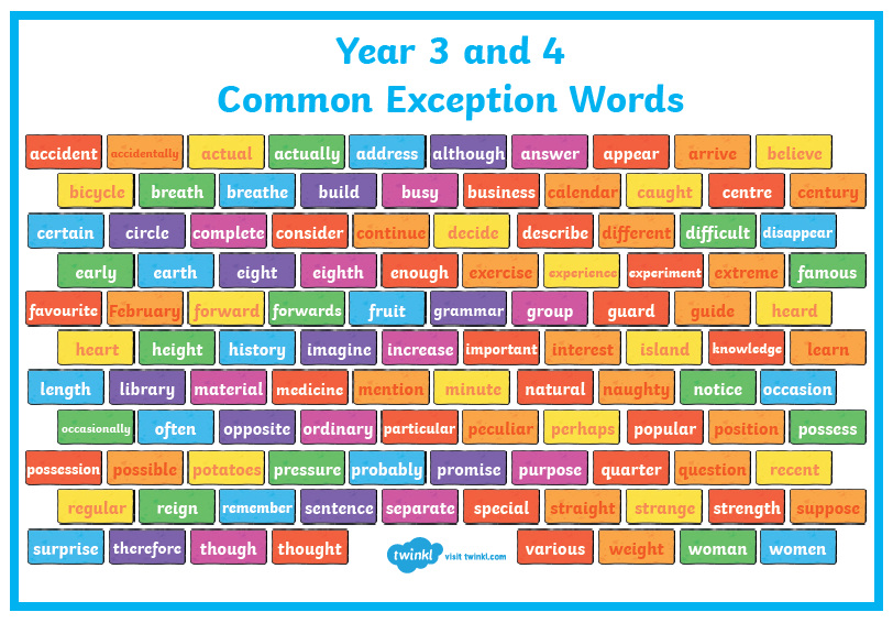 Common Exception Words For Years 2 And 3 St Lawrence C Of E Primary 